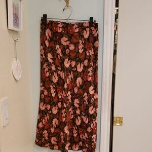 Anthropologie Tilda Floral Midi Skirt - Red and Brown